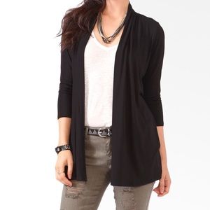 Black open front cardigan